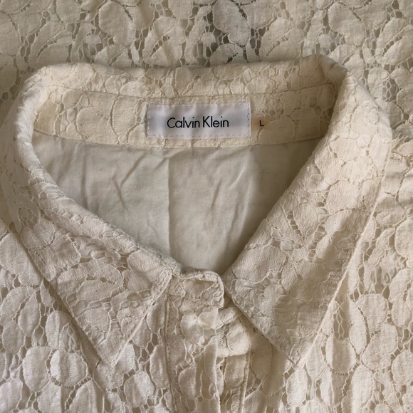 Calvin Klein: short sleeve lace top. Button up - Picture 2 of 5